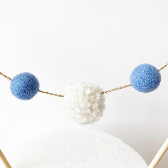 Blue Pom Pom Felt Ball Cake Topper, Birthday Cake Topper for Boys, Party Decor - Picture 4 of 5